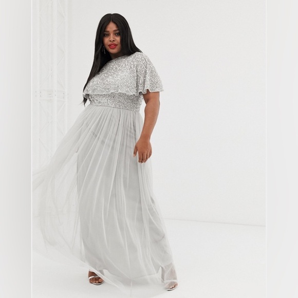 NWT Maya Deluxe Embellished Cape Maxi Dress - Picture 5 of 6